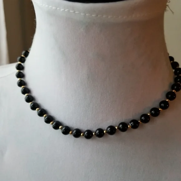 Vintage necklace black beads necklace gold tone retro - Picture 11 of 12